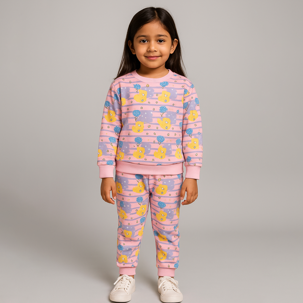 Pink Hearts Print Fleece Fabric Suit For Winters Secondary image