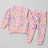 Pink Hearts Print Fleece Fabric Suit For Winters