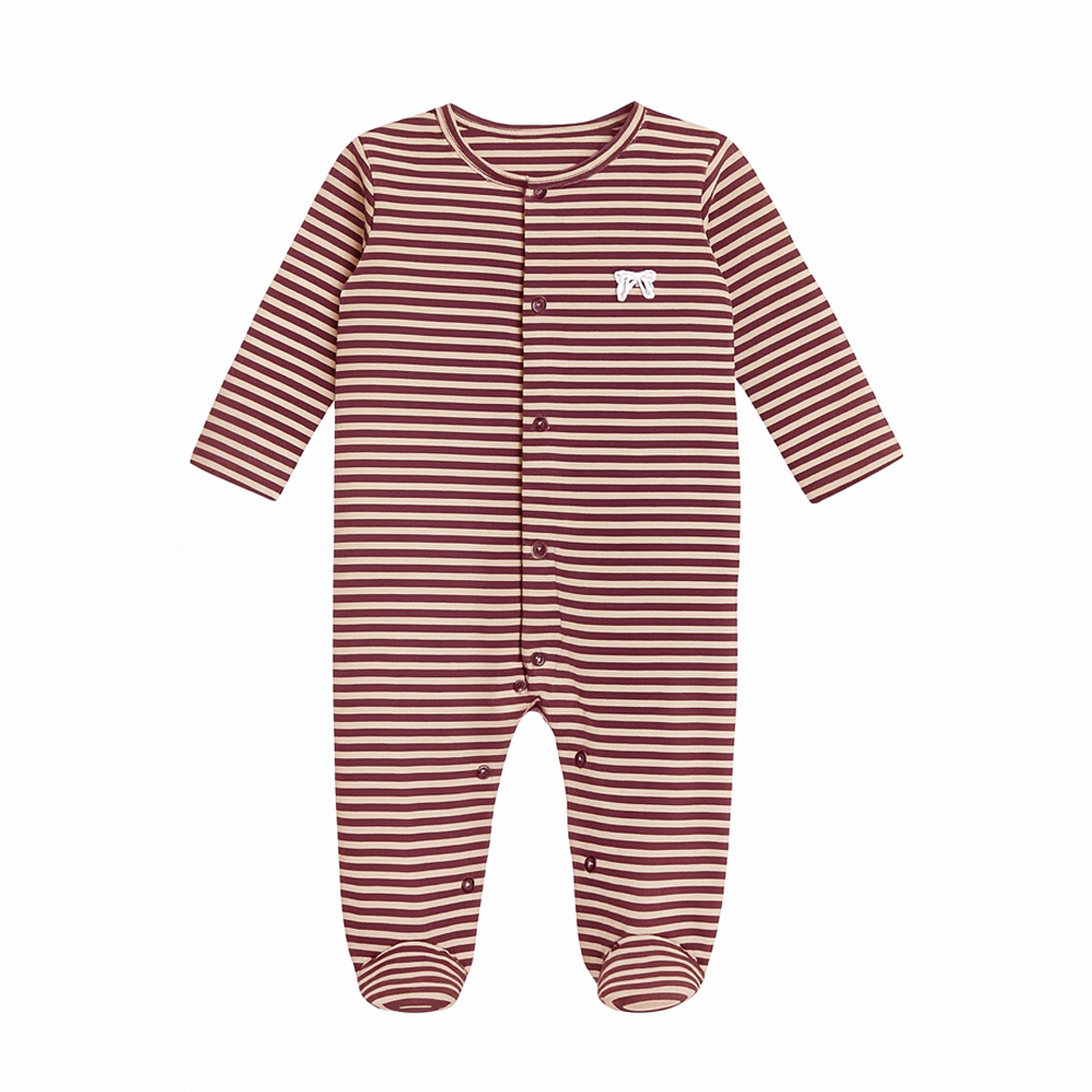 White With Maroon Panda Stripes Romper For Winters Secondary image