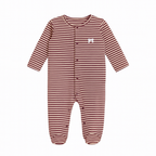 White With Maroon Panda Stripes Romper For Winters