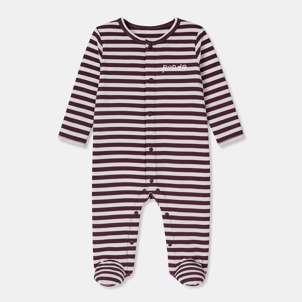 White With Purple Panda Stripes Romper For Winters