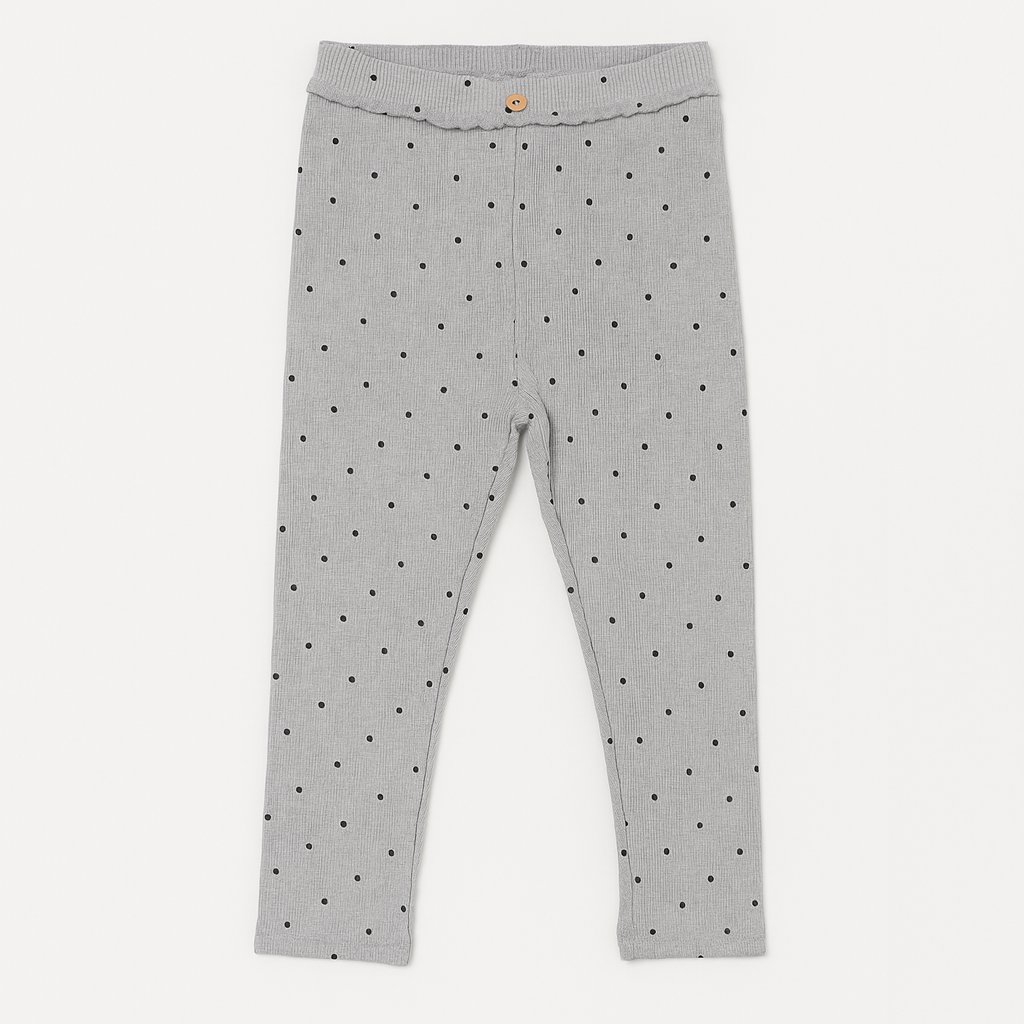 Hazel Grey Polka Dots Print Ribbed Pajama Trouser Secondary image