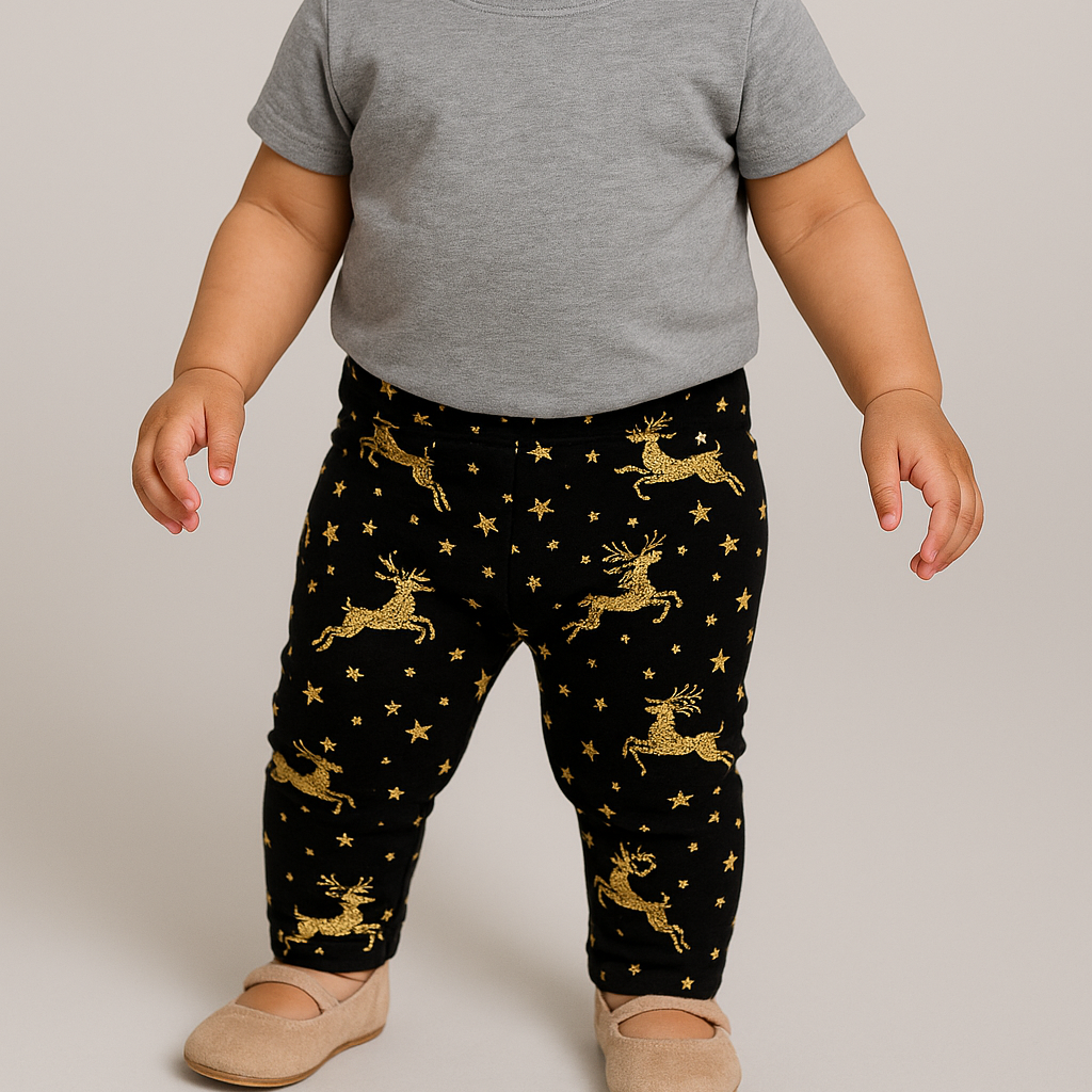 NEW BLACK WITH GOLDEN HORSE PRINTED TIGHTS FOR GIRLS Main image