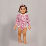 WHITE WITH PURPLE SEA ANIMALS PRINTED FULL SLEEVES HALF BODY ROMPER