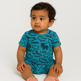 BLUE ANIMALS PRINT HALF BODY ROMPER