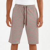 WHITE WITH BROWN SMALL STRIPES 3 QUARTER  SHORTS FOR MENS
