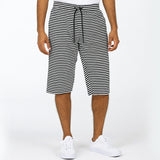 WHITE WITH BLACK SMALL STRIPES 3 QUARTER SHORTS FOR MENS