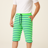 GREEN WITH BLUE BIG STRIPES 3 QUARTER SHORTS FOR MENS