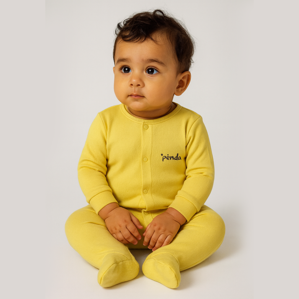 Lime Yellow Panda Romper For Winters Main image