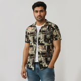 FOJI PRINTED LINEN CASUAL SHIRT FOR MEN