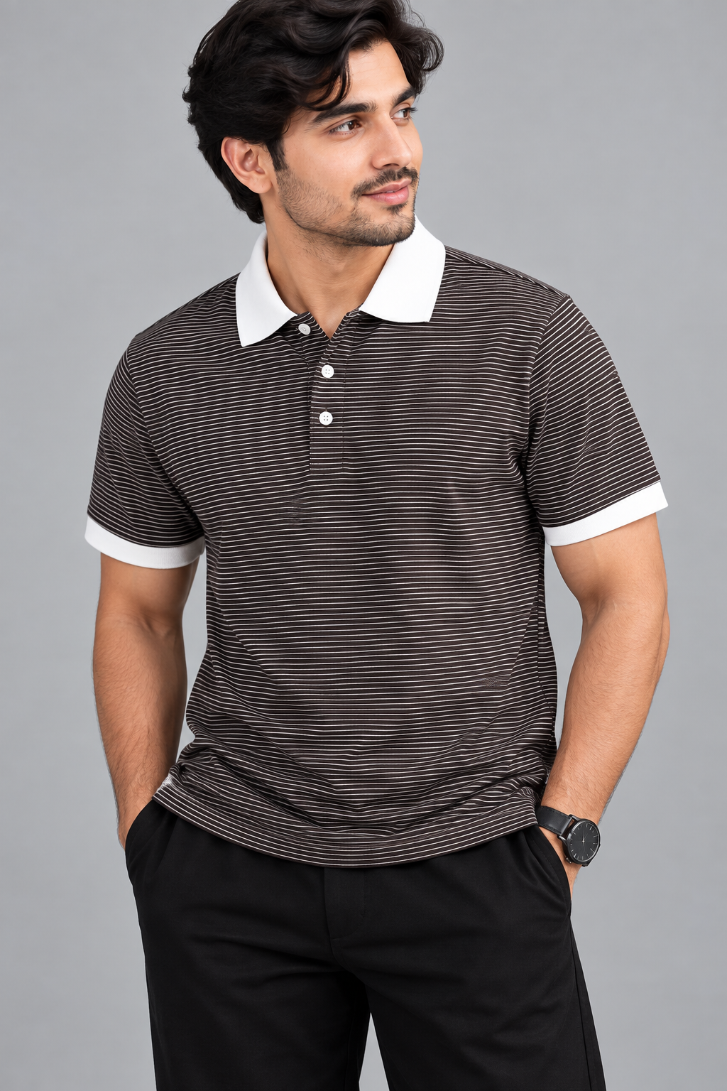 Brown With White Collar Polo