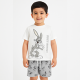 WHITE BUGS BUNNY PRINT WITH SHORTS COTTON JERSY FABRIC BABA SUIT