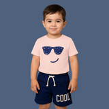 PEACH GLASSES PRINT WITH SHORTS COTTON JERSY FABRIC BABA SUIT