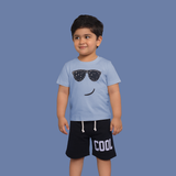 BLUE GLASSES PRINT WITH SHORTS COTTON JERSY FABRIC BABA SUIT