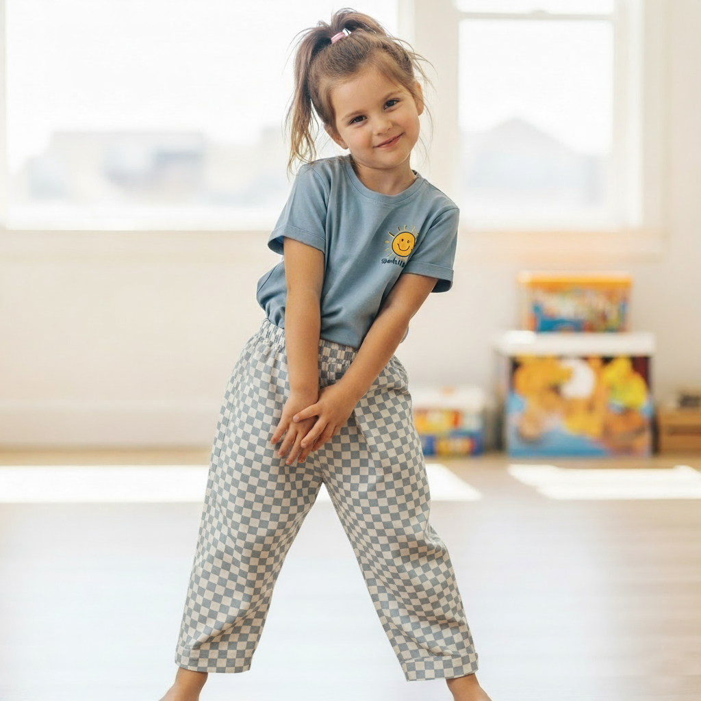 Grey Checkered printed Cotton Pajama Main image