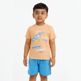 MINOR DEFECTION PEACH WITH BLUE SHORTS CATCH WAVES SUMMERS BABA SUIT