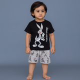 BLACK BUGS BUNNY PRINT WITH SHORTS COTTON JERSY FABRIC BABA SUIT