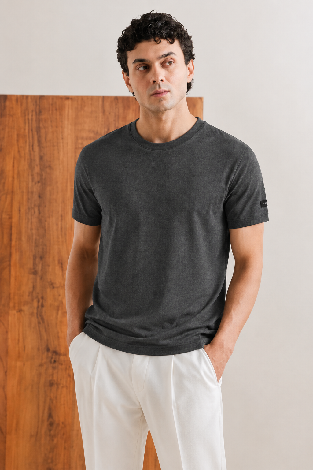 Charcoal-Grey Plain T-shirt Main image