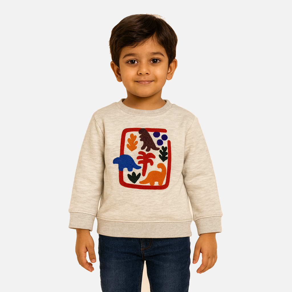 Ash White Dino Terry Fabric Sweatshirt Main image
