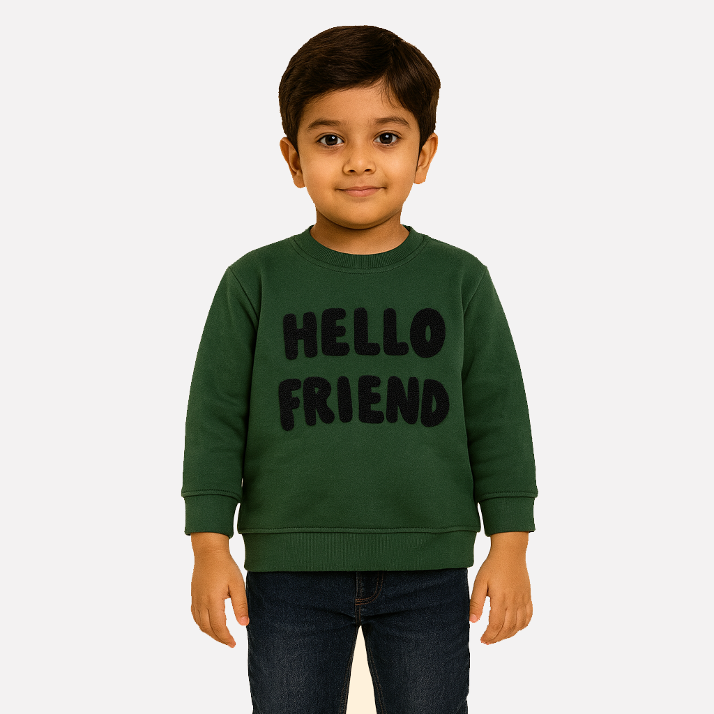 Green Hello Friend Terry Fabric Sweatshirt