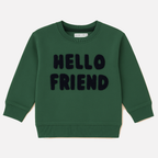 Green Hello Friend Terry Fabric Sweatshirt