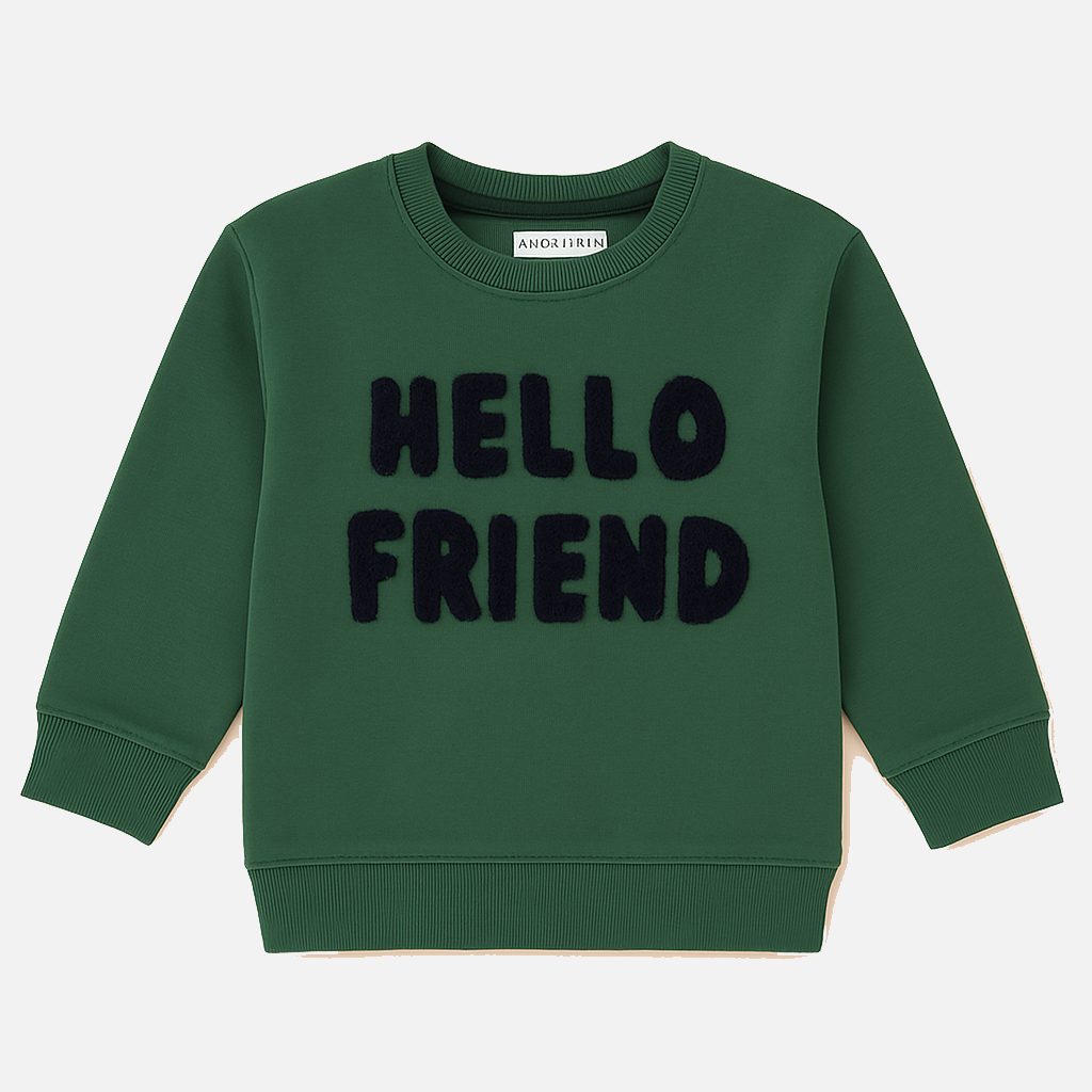 Green Hello Friend Terry Fabric Sweatshirt