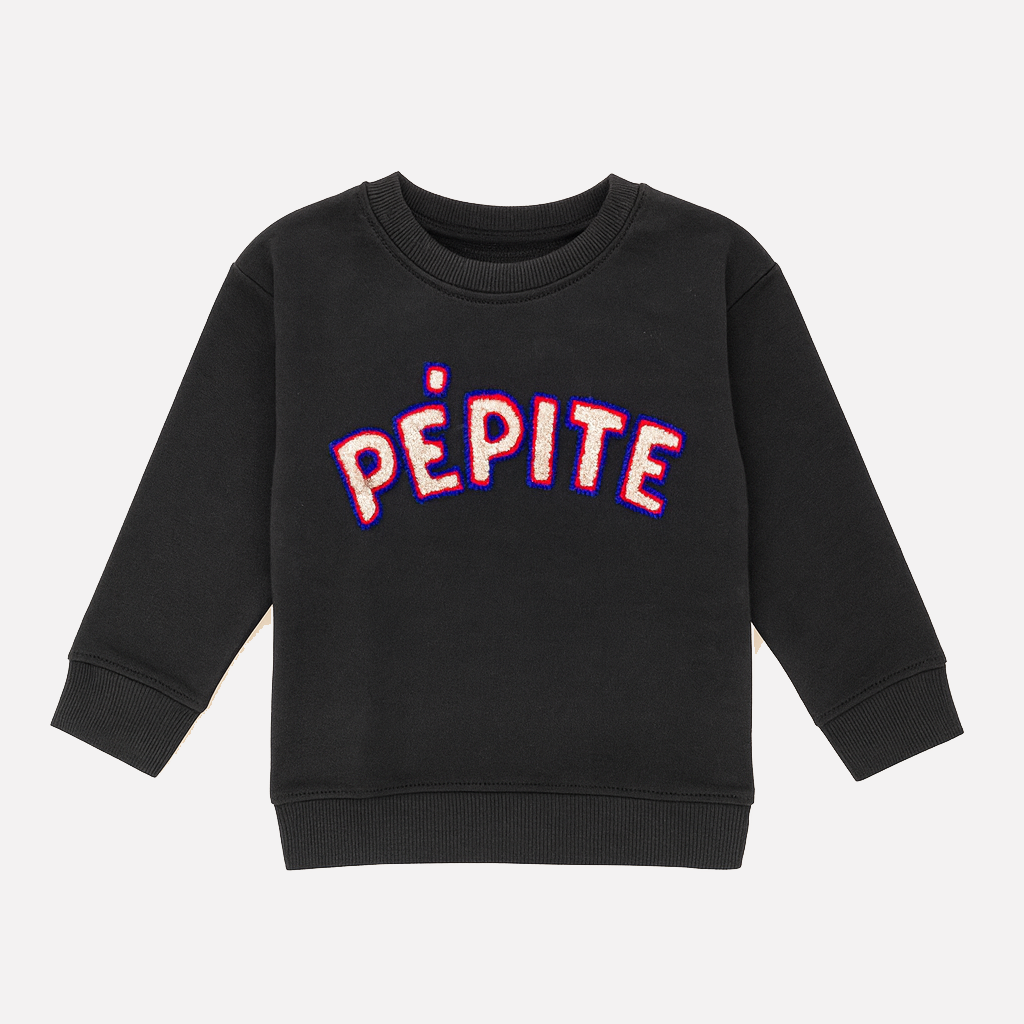 Dull Black Pepite Terry Fabric Sweatshirt