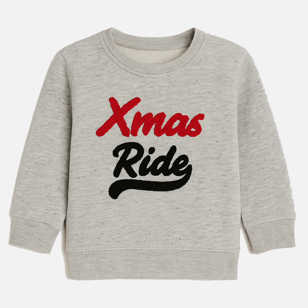 Grey Xmas Ride Terry Fabric Sweatshirt