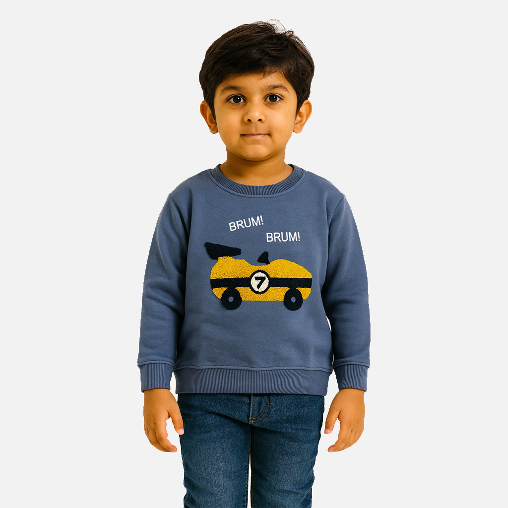 Blue Car Embroidered Terry Fabric Sweatshirt Main image