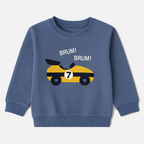 Blue Car Embroidered Terry Fabric Sweatshirt