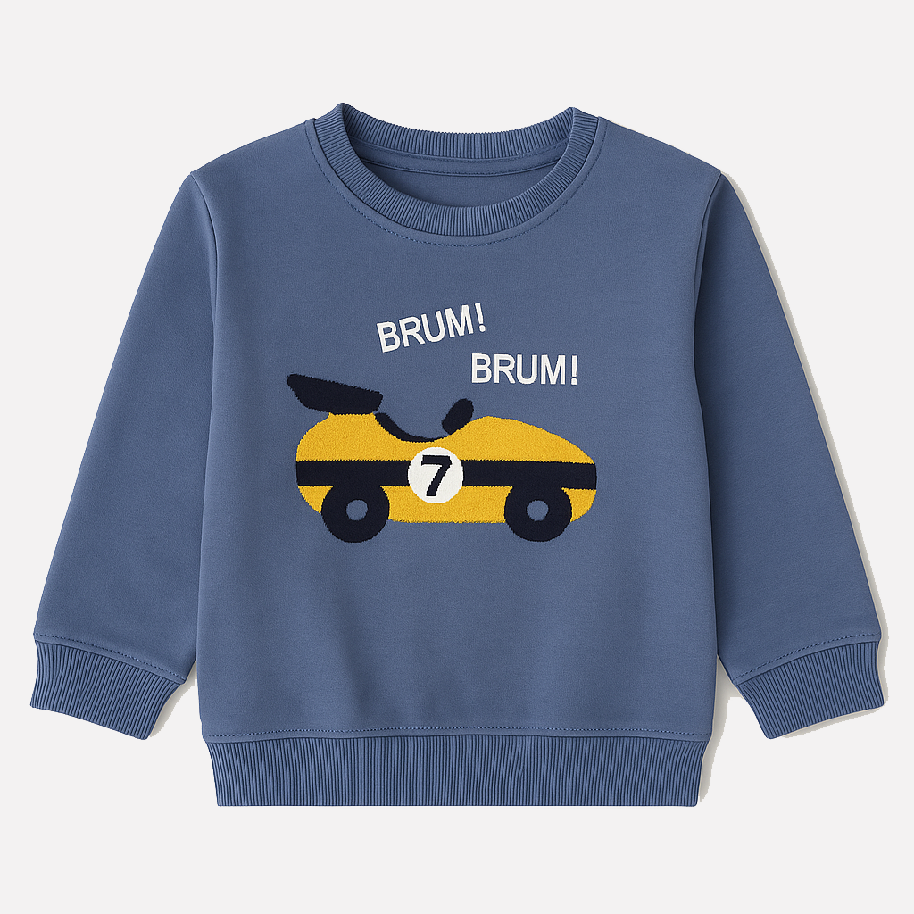 Blue Car Embroidered Terry Fabric Sweatshirt