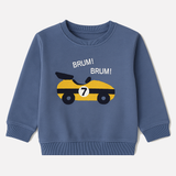 Blue Car Embroidered Terry Fabric Sweatshirt