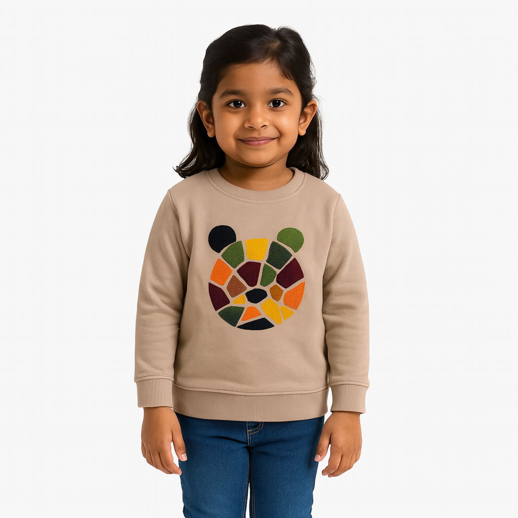 Beige Bear Face Terry Fabric Sweatshirt