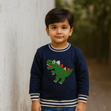 NAVY BLUE DINOSAUR EMBROIDERED TERRY FABRIC SWEATSHIRT