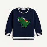NAVY BLUE DINOSAUR EMBROIDERED TERRY FABRIC SWEATSHIRT