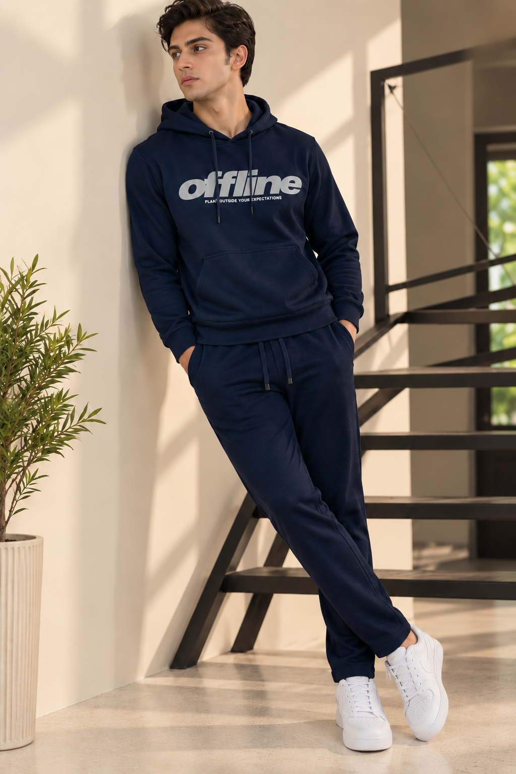 Navy Offline Warm Weave Fabric Suit