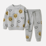 Light Grey Smile Print Terry Fabric Suit For Winters