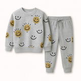 LIGHT GREY SMILE PRINT TERRRY FABRIC SUIT FOR WINTERS