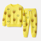 Yellow Smile Print Terry Fabric Suit For Winters