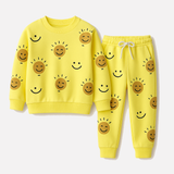 Yellow Smile Print Terry Fabric Suit For Winters