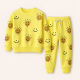 YELLOW SMILE PRINT TERRRY FABRIC SUIT FOR WINTERS