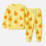 Yellow Orange Print Terry Fabric Suit For Winters