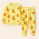 YELLOW ORANGE PRINT TERRRY FABRIC SUIT FOR WINTERS