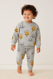 LIGHT GREY SMILE PRINT TERRRY FABRIC SUIT FOR WINTERS