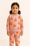 LIGHT PURPLE ORANGE PRINT TERRRY FABRIC SUIT FOR WINTERS