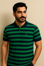Load image into Gallery viewer, GREEN WITH NAVY BLUE STRIPES POLO FOR MEN
