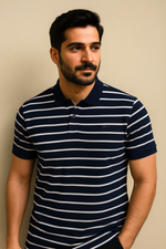 Load image into Gallery viewer, WHITE WITH BLACK SMALL STRIPES STRIPES POLO FOR MEN
