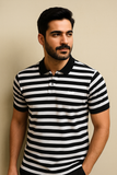 CREAM WITH NAVY BLIUE STRIPES STRIPES POLO FOR MEN