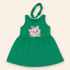 GREEN WITH HAIR BAND KITTEN PRINT FROCK FOR GIRLS