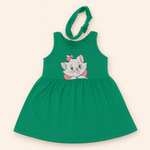 Load image into Gallery viewer, GREEN WITH HAIR BAND KITTEN PRINT FROCK FOR GIRLS
